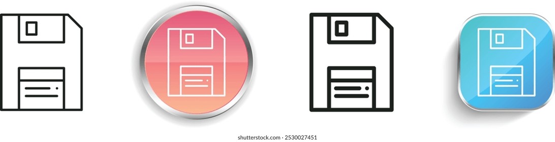 diskette icon. Thin Linear, Regular and Button Style Design Isolated On White Background