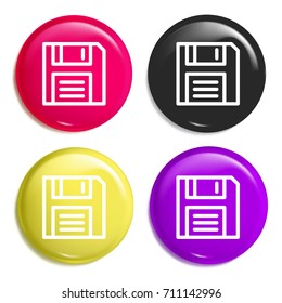 Diskette multi color glossy badge icon set. Realistic shiny badge icon or logo mockup