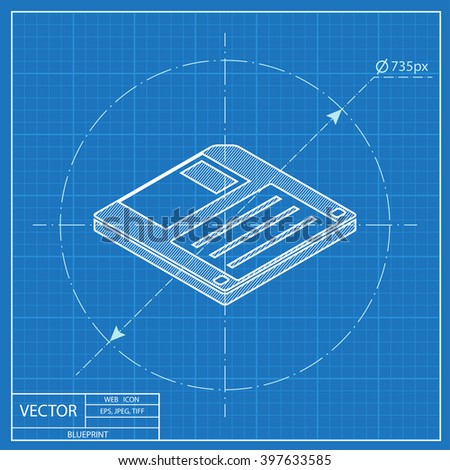 diskette save isometric 3d blueprint icon 