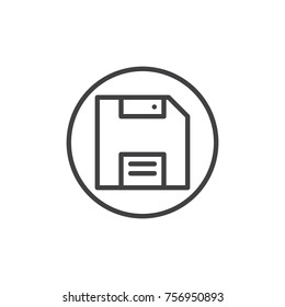Diskette, save line icon, outline vector sign, linear tyle pictogram isolated on white. Magnetic floppy disc for computer data storage symbol, logo illustration. Editable stroke