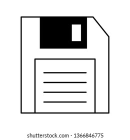 Diskette save symbol isolated black and white