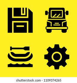 diskette, truck, settings and rafting vector icon set. Sample icons set for web and graphic design