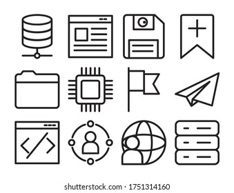 conjunto de iconos de disco y ui o ux sobre fondo blanco, estilo de línea, ilustración vectorial