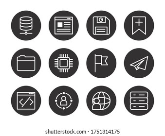 conjunto de iconos de disco y ui o ux sobre fondo blanco, estilo de bloque, ilustración vectorial