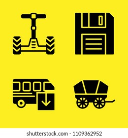 diskette, wagon, bus and segway vector icon set. Sample icons set for web and graphic design