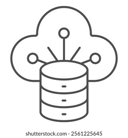 Disks array cloud storing thin line icon, data sharing concept. Vector graphics. Uploading files, data sign on white background, outline style icon for mobile or web design