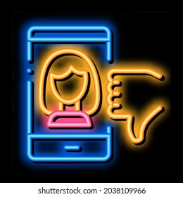 Dislike Avatar Female neon light sign vector. Glowing bright icon Dislike Avatar Female sign. transparent symbol illustration