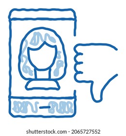 Dislike Avatar Female sketch icon vector. Hand drawn blue doodle line art Dislike Avatar Female sign. isolated symbol illustration