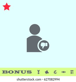 Dislike avatar icon flat. Grey pictogram on blue background. Vector illustration symbol and bonus buttons medal, cow, earth, eye, calculator