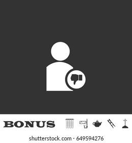 Dislike avatar icon flat. White pictogram on black background. Vector illustration symbol and bonus icons