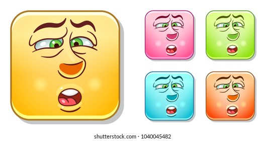 Dislike and bored Emoji. Emoticons collection. Colorful smiley set. Avatar symbol, internet message or chat icon, sign for web mobile app, logo, label, patch, sticker.