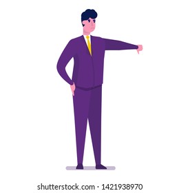 Dislike  businessman character showing gesture of approval. Vector illustration.