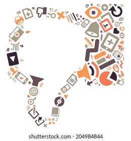 dislike button made of grey and orange media and communication icons, symbolizing dissatisfaction
