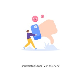 dislike concept. negative reviews or feedback. get the thumbs down. customer dissatisfaction. man giving thumbs down. vote and judge. flat and minimalist illustration concept design. vector elements