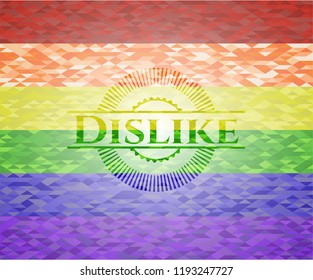 Dislike emblem on mosaic background with the colors of the LGBT flag