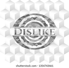Dislike grey badge with geometric cube white background