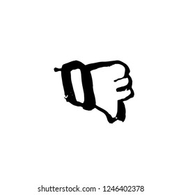 Dislike grunge icon. Thumb down. Negative brush sign. Vector ink illustration.