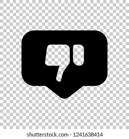 Dislike hand in notification cloud. Social icon. Black symbol on transparent background