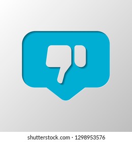 Dislike hand in notification cloud. Social icon. Paper design. Cutted symbol with shadow