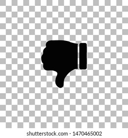 Dislike, Hand Thumb Down. Black flat icon on a transparent background. Pictogram for your project