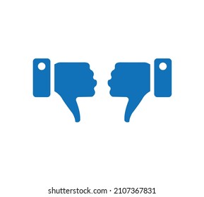 Dislike, Hand Thumb Down. Black symbol on white background. Simple illustration. Flat Vector Icon. Mirror Reflection Shadow. Can be used in logo, web, mobile and UI UX project
