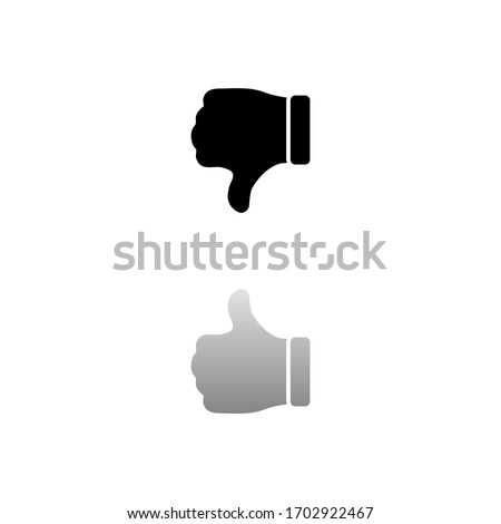 Dislike, Hand Thumb Down. Black symbol on white background. Simple illustration. Flat Vector Icon. Mirror Reflection Shadow. Can be used in logo, web, mobile and UI UX project