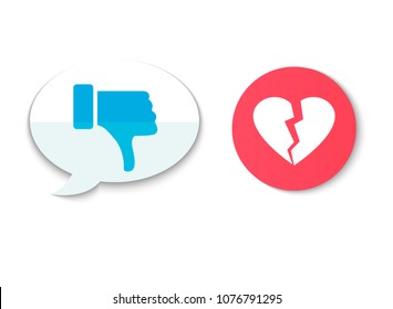 Dislike hand thumb down illustration vector symbol sign gesture. Dislike broken heart