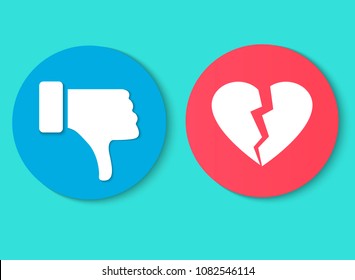 Dislike hand thumb down illustration vector symbol sign gesture. Dislike broken heart