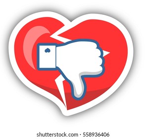 Dislike, Heart Icon With Shadow. Vector illustration.
