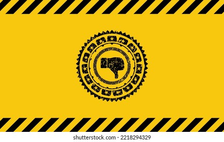 dislike icon black grunge emblem with yellow background. Vector Illustration. Detailed. 