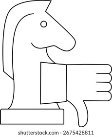 dislike icon and chess horse icon with white background.with black lines