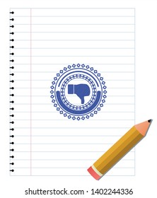 dislike icon emblem with pen effect. Blue ink. Vector Illustration. Detailed.