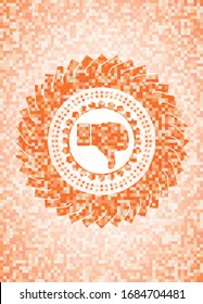 icono de disgusto dentro del emblema abstracto, fondo de mosaico naranja
