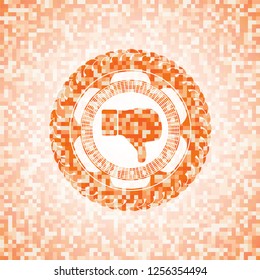 dislike icon inside abstract orange mosaic emblem with background