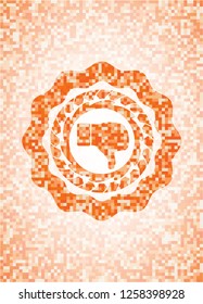 dislike icon inside abstract orange mosaic emblem