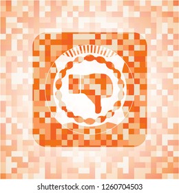 dislike icon inside abstract orange mosaic emblem