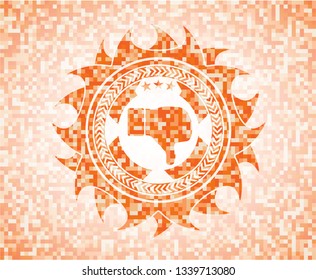 dislike icon inside abstract orange mosaic emblem