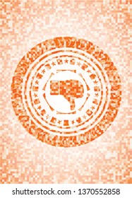 dislike icon inside abstract orange mosaic emblem