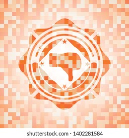 dislike icon inside abstract orange mosaic emblem