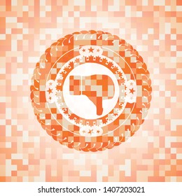 dislike icon inside abstract orange mosaic emblem with background