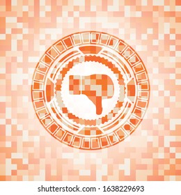 dislike icon inside abstract orange mosaic emblem