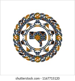dislike icon inside arabesque badge. arabic decoration.
