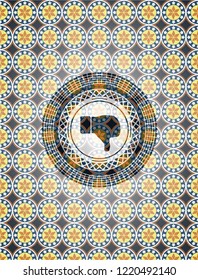 dislike icon inside arabesque emblem background. arabic decoration.