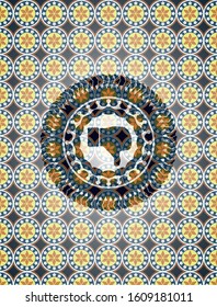 dislike icon inside arabesque emblem. arabic decoration.