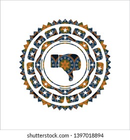 dislike icon inside arabesque style badge. arabic decoration.