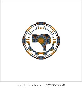 dislike icon inside arabic badge background. Arabesque decoration.