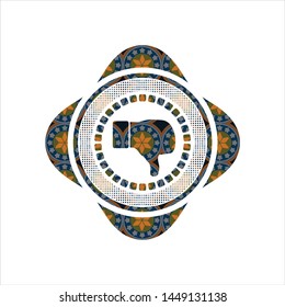 dislike icon inside arabic badge background. Arabesque decoration.