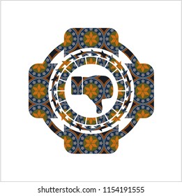 dislike icon inside arabic emblem background. Arabesque decoration.