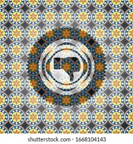 dislike icon inside arabic emblem background. Arabesque decoration.