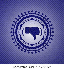 dislike icon inside badge with denim texture